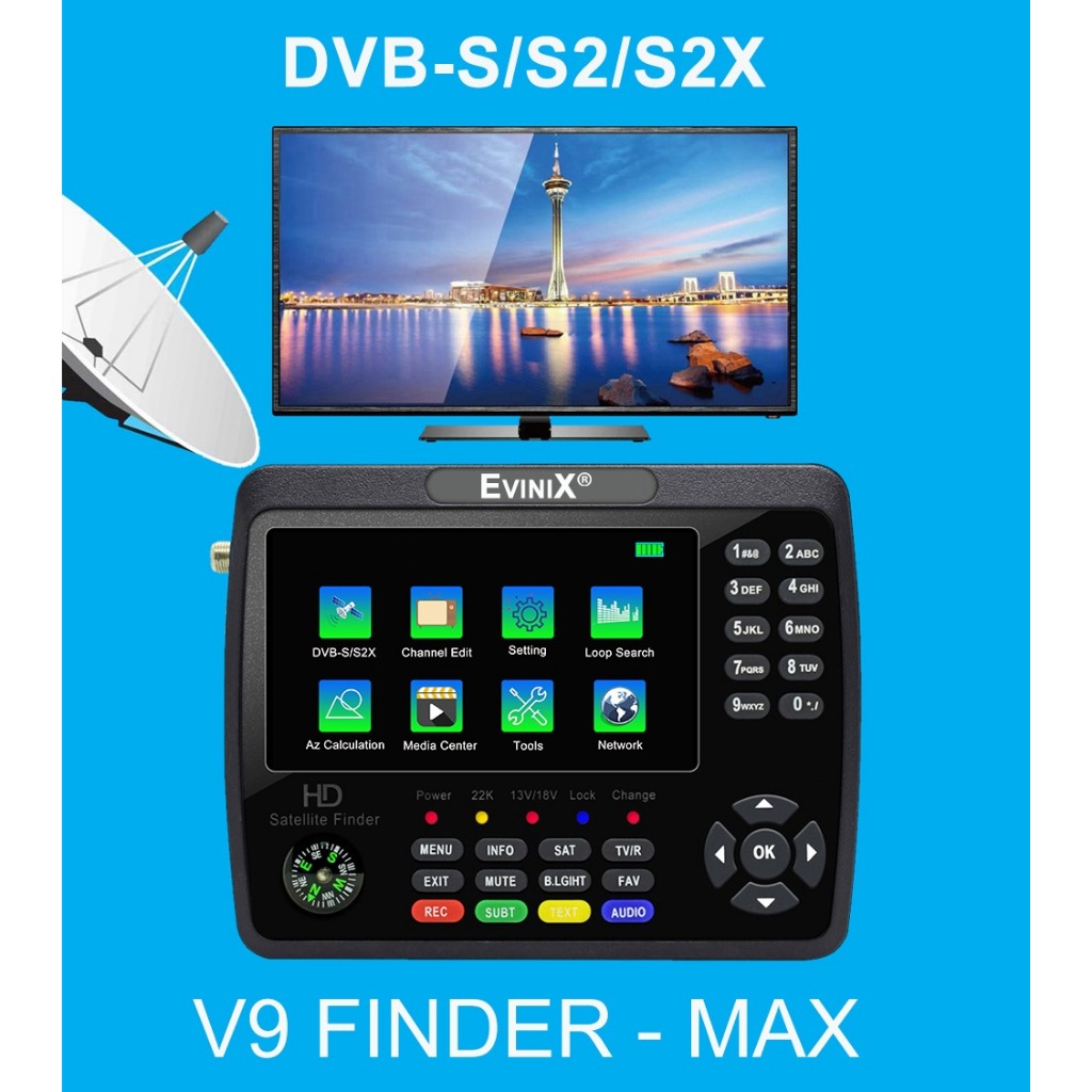 Satelit Finder Evinix SatFinder V9 MAX TV LCD Tracking LNB DVBS2 Mpeg4