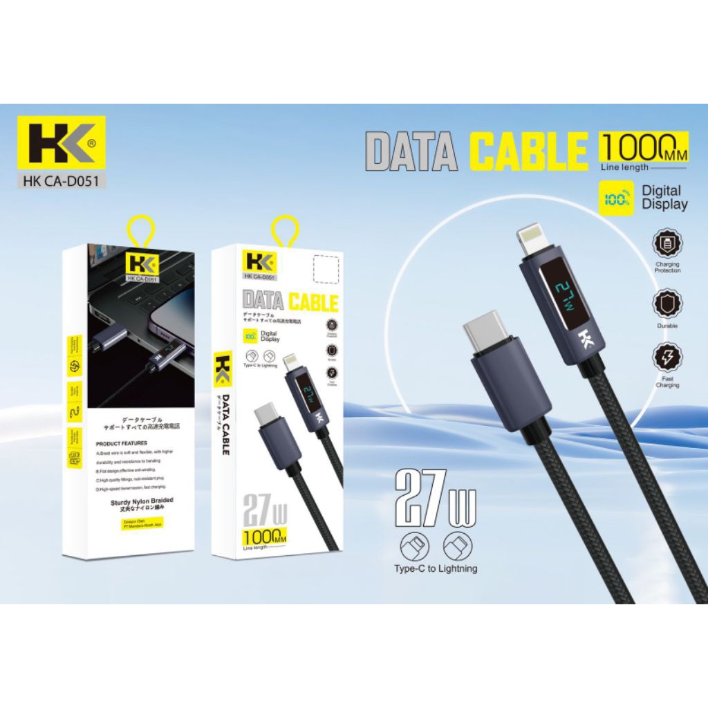 HK kabel D051 type C to c dan C to Lightning LED cable