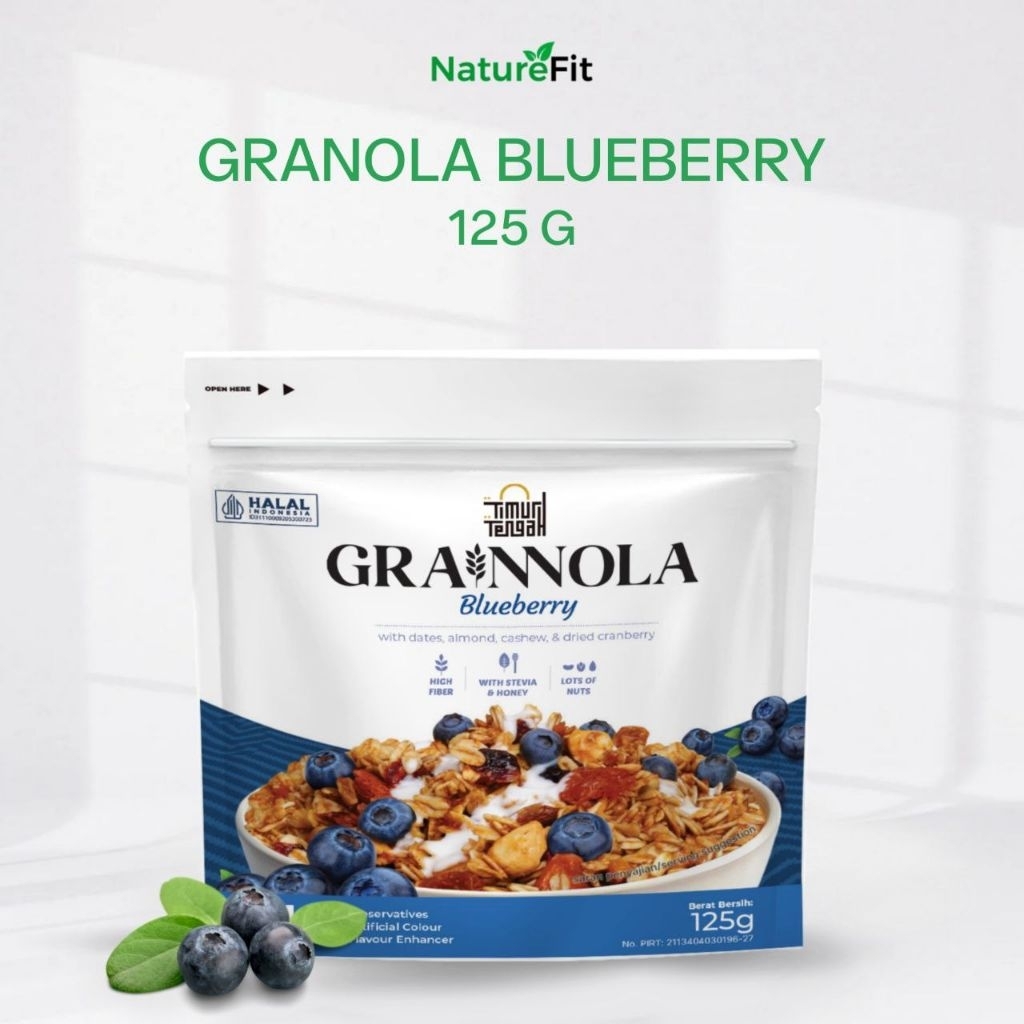 

Grainnola Timur Tengah Blueberry 125 Gram Granola Cemilan Sehat Rendah Kalori Sereal & Snack