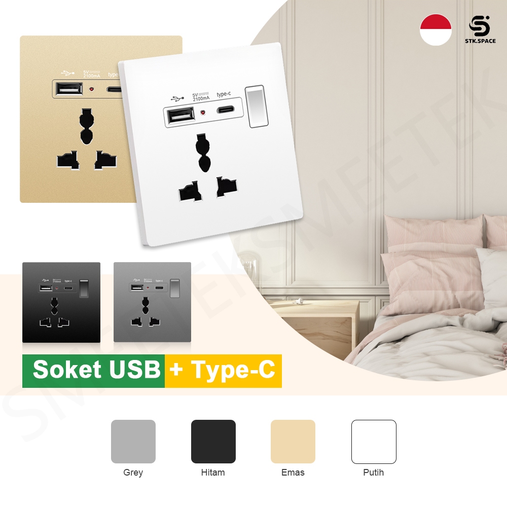 STK Stop Kontak Dinding Colokan Colokan usb stop kontak AC Saklar On Off Stop Kontak DindingTempel