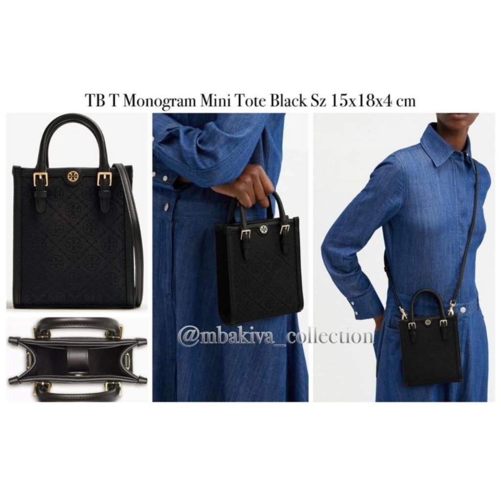 TB T Monogram Mini Tote Black