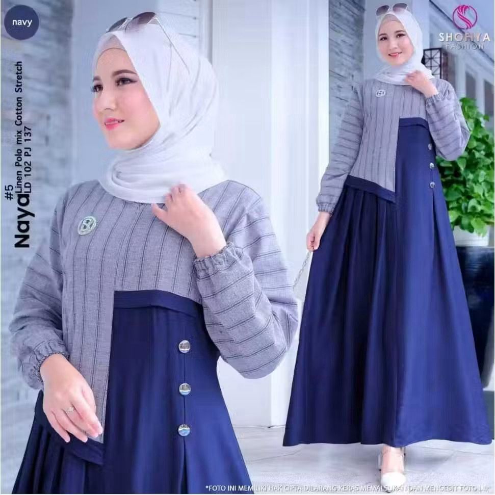 gamis dres kombinasi salur katun haruka terbaru busui frendly gamis gaun dres wanita gamis kombinasi