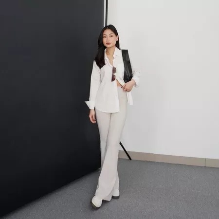 Flare Pants - Celana Highwaist Flare Pants - Highwaist Kulot Cutbray(WARNA IVORY)