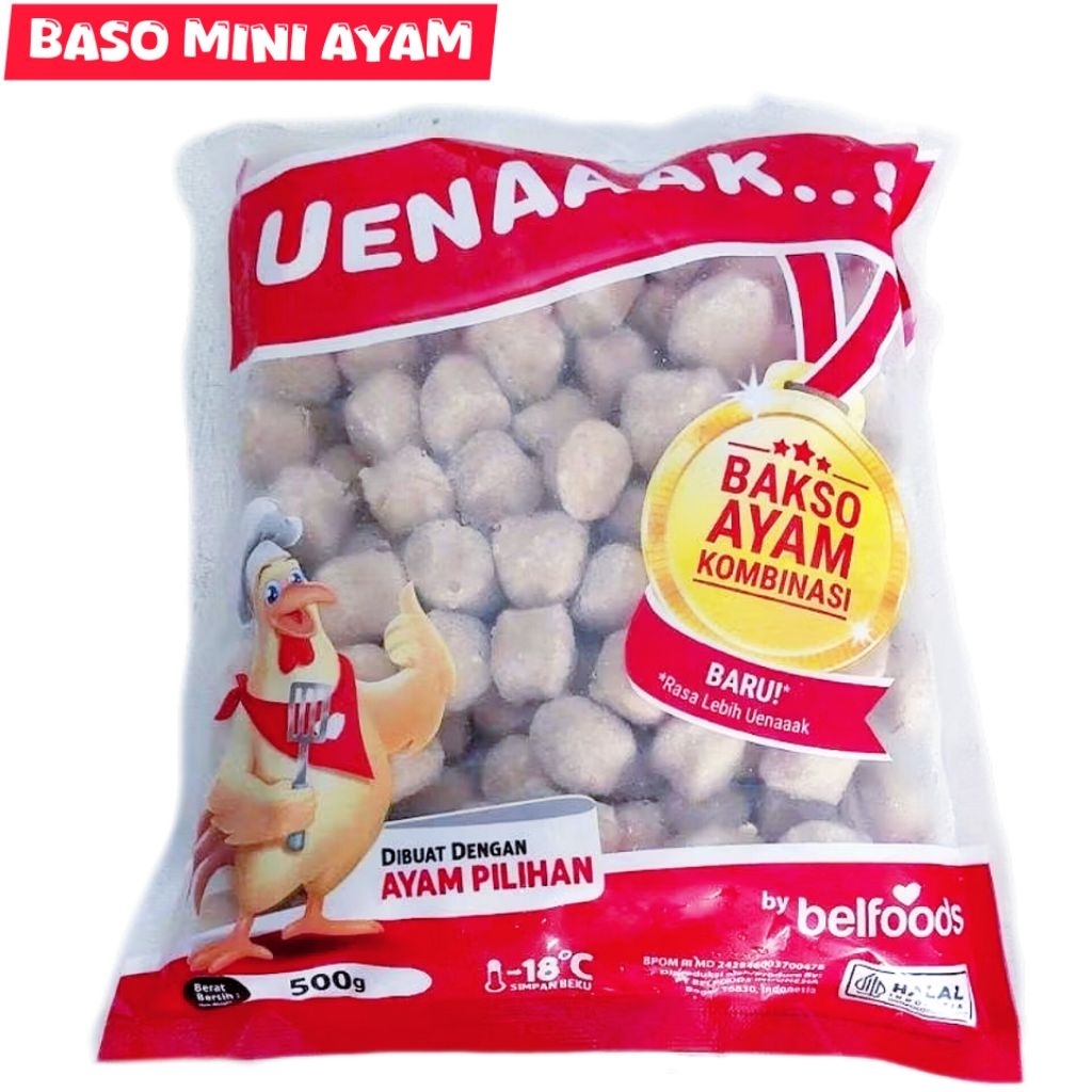 

Baso Ayam Mini Ayam Kombinasi Belfoods 500gr Frozen Bakso