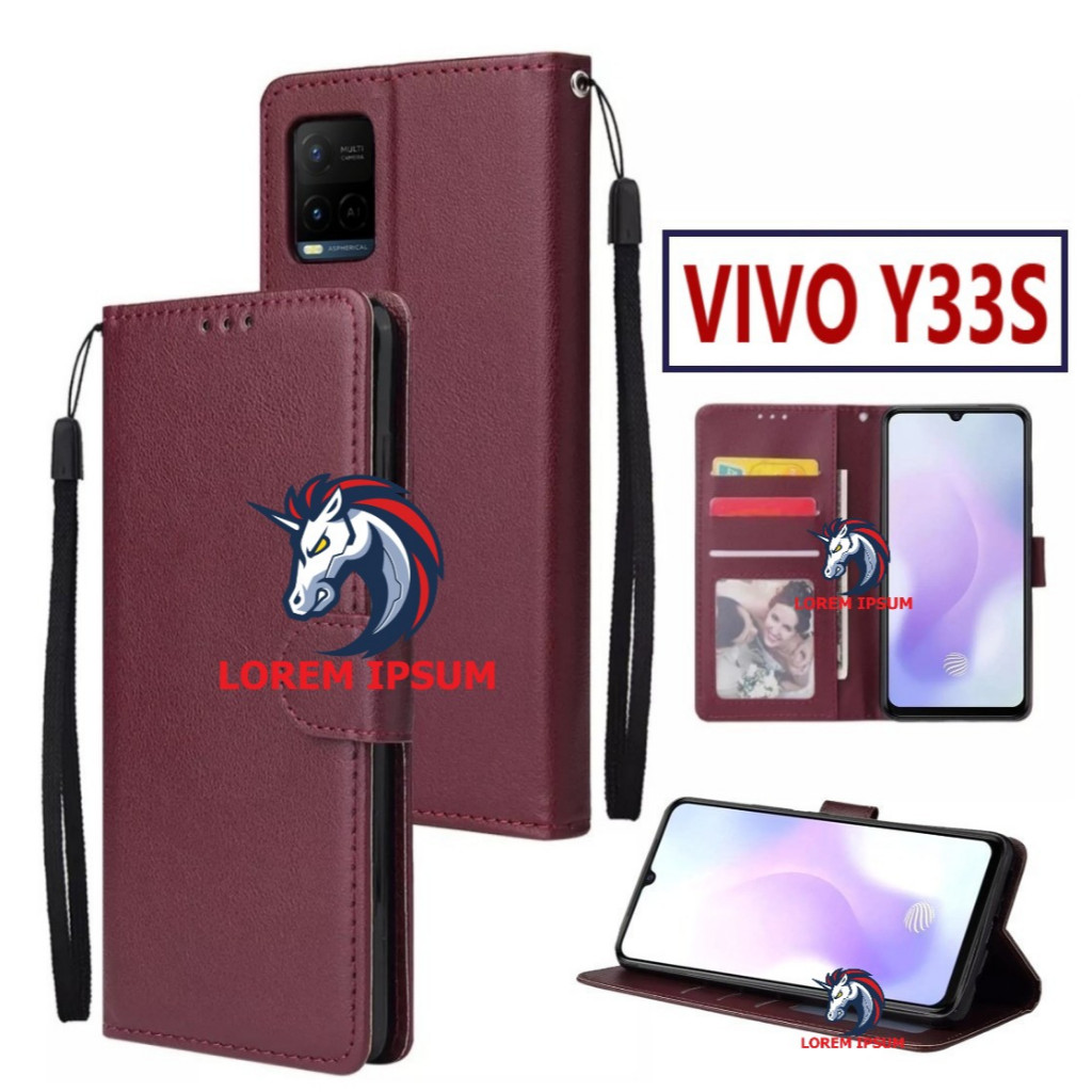 LEATHER CASING VIVO Y33S CASE KULIT FLIP WALLET LEATHER KULIT PREMIUM SARUNG BUKA TUTUP KESING HP FL