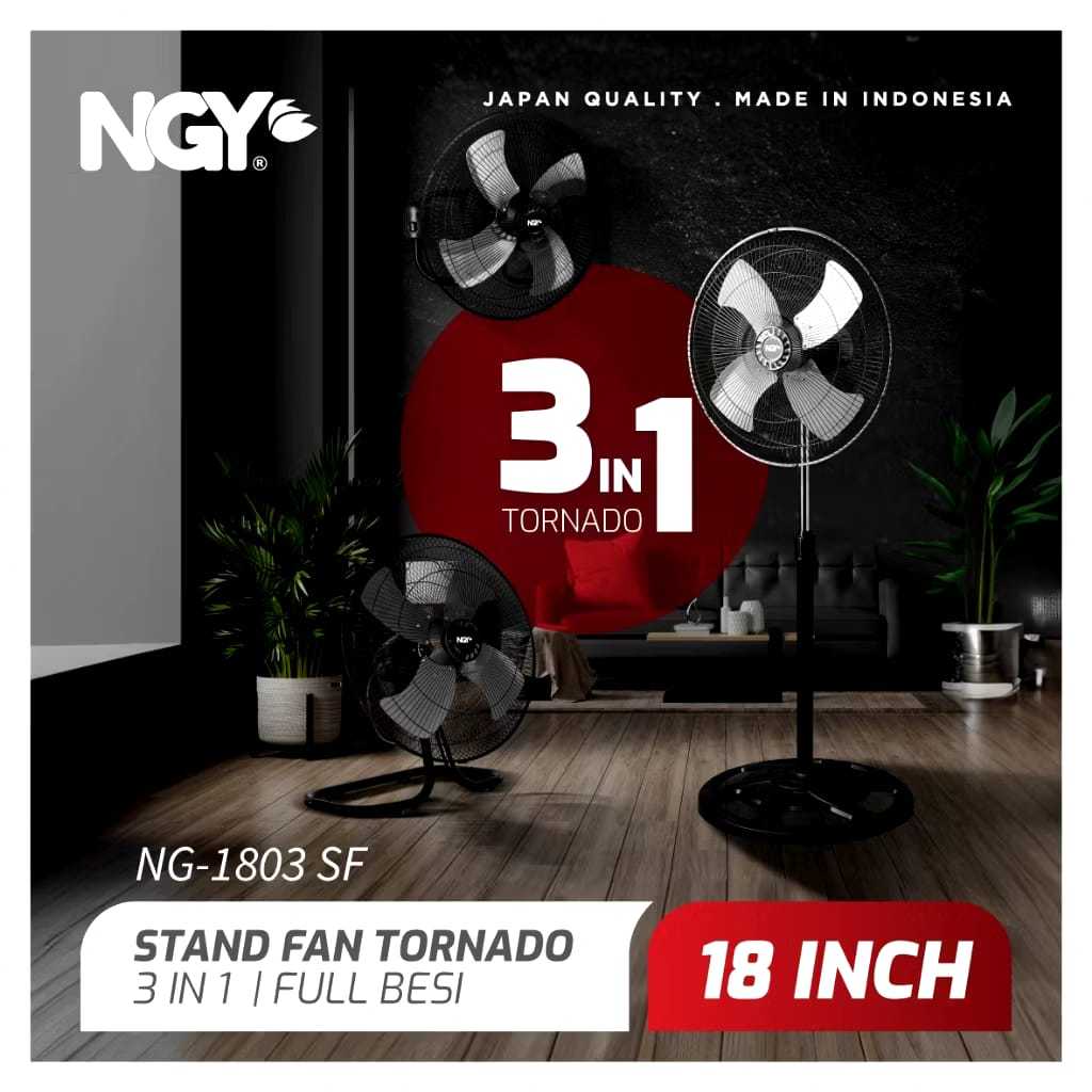 NGY Stand Fan 3in1 / Kipas Angin Berdiri Dinding 18 inch | NGY-1803SF / Kipas Angin 3in1 Baling Besi