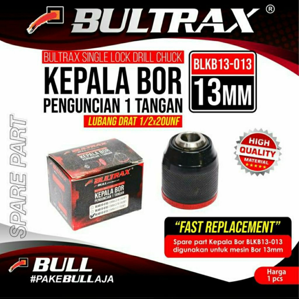 BLKB13-013 KEPALA BOR 13 MM KEYLESS SINGLE LOCK DRILL CHUCK PENGUNCIAN SATU TANGAN 13MM × 1/2-20UNF 