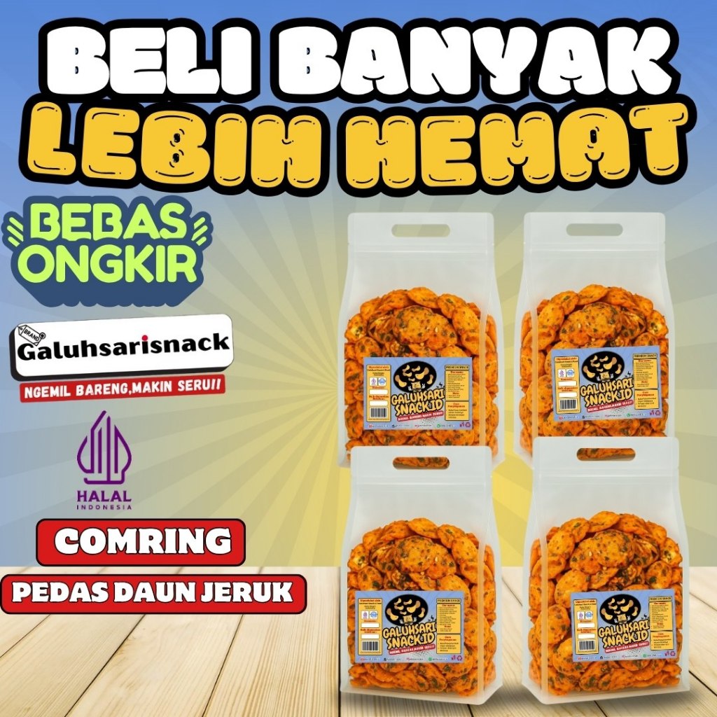 

PAKET HEMAT - Keripik Singkong Comring Moring Pedas Daun Jeruk Renyah Nikmat Cemilan Kiloan Viral