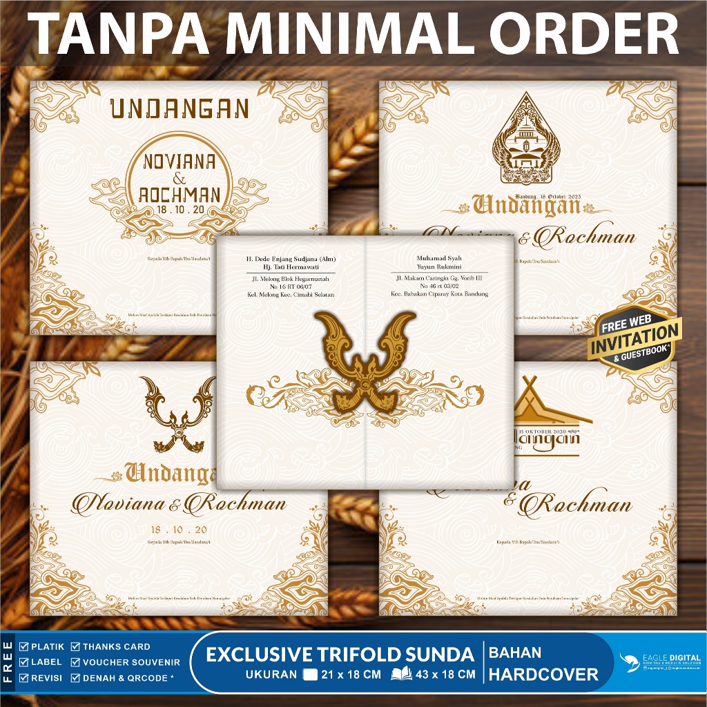Adat Sunda/Kujang I Hardcover Trifold Lipat 3 | Undangan Pernikahan Tanpa Minimal Order | Free Undan
