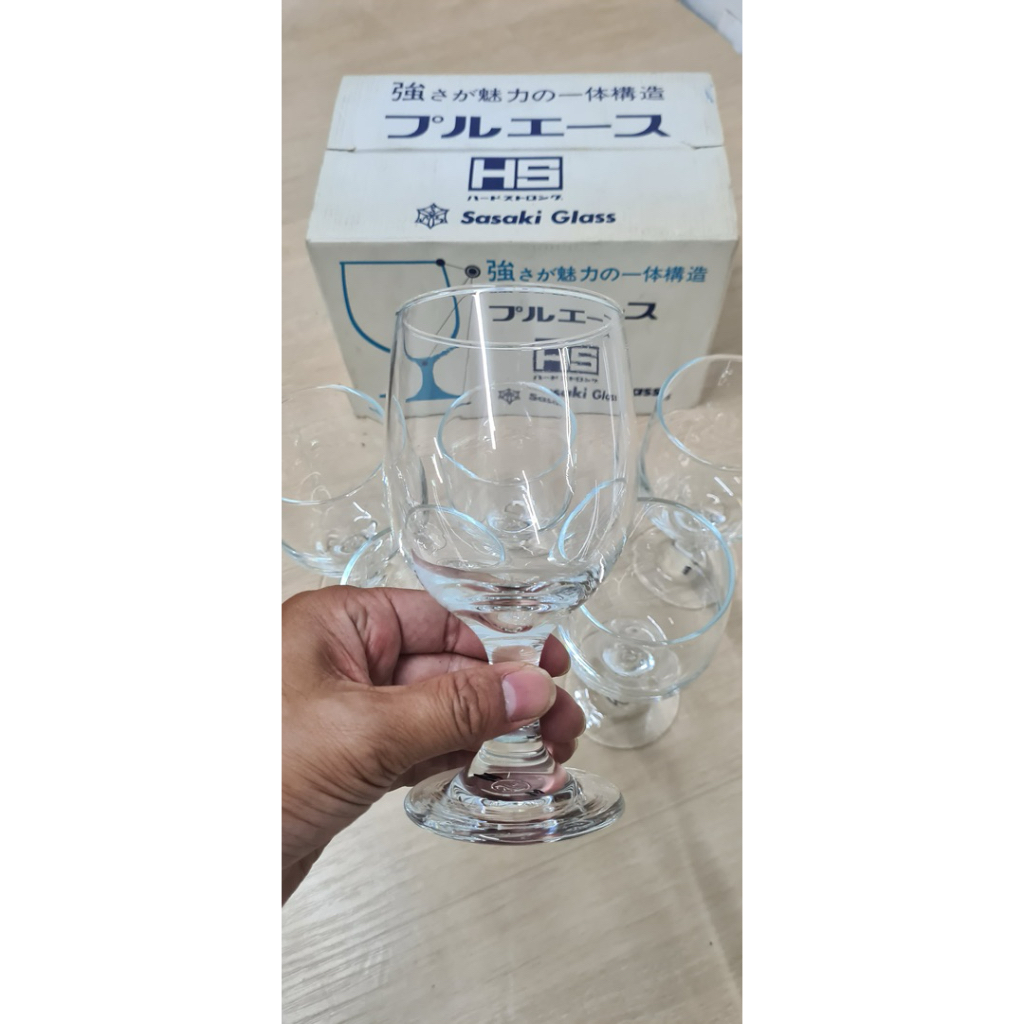Gelas kaca HS Jepang ori premium, gelas antik, gelas kaki