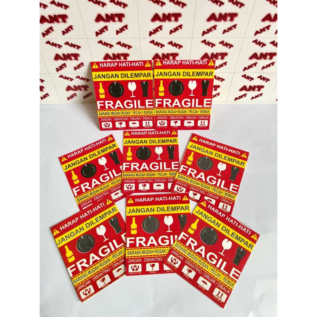 

50pcs 100pcs Sticker Fragile Uk 10.2cm x 8.5cm/ Macam-macam Sticker Fragile Barang Pecah Belah / Produksi Sendiri