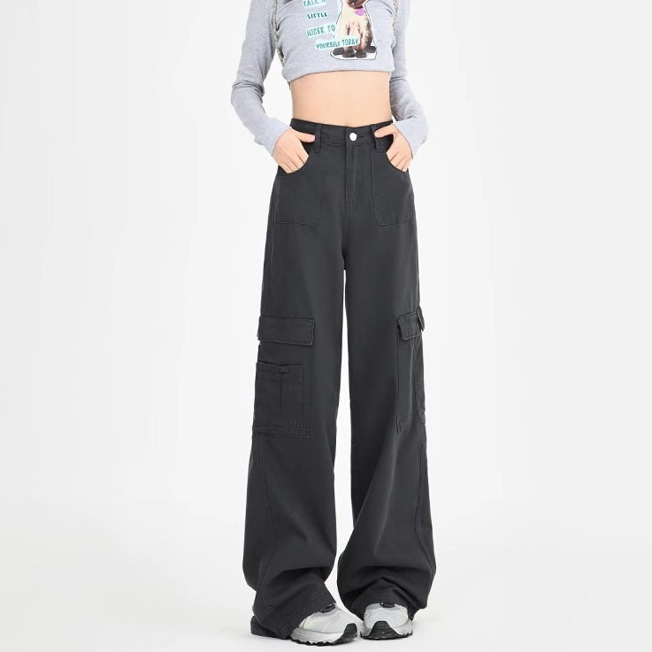 Alice Jeans -Abu abu Highwaist Kulot Baggy Celana Jeans Cewek Style