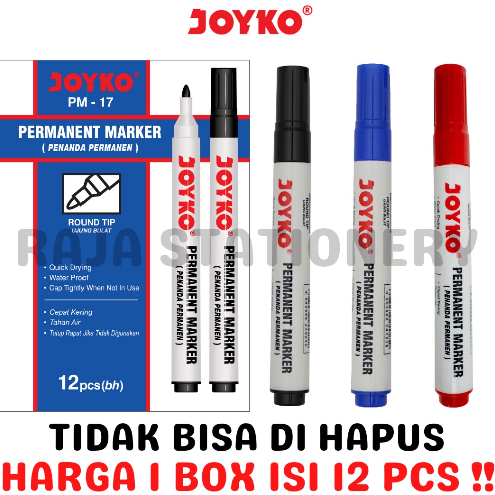 

KODE N49U Joyko Permanent Marker Black Blue Red Spidol Permanen Joyko Hitam Biru Merah PM17 PM18 PM19 Box Lusin 12Pcs