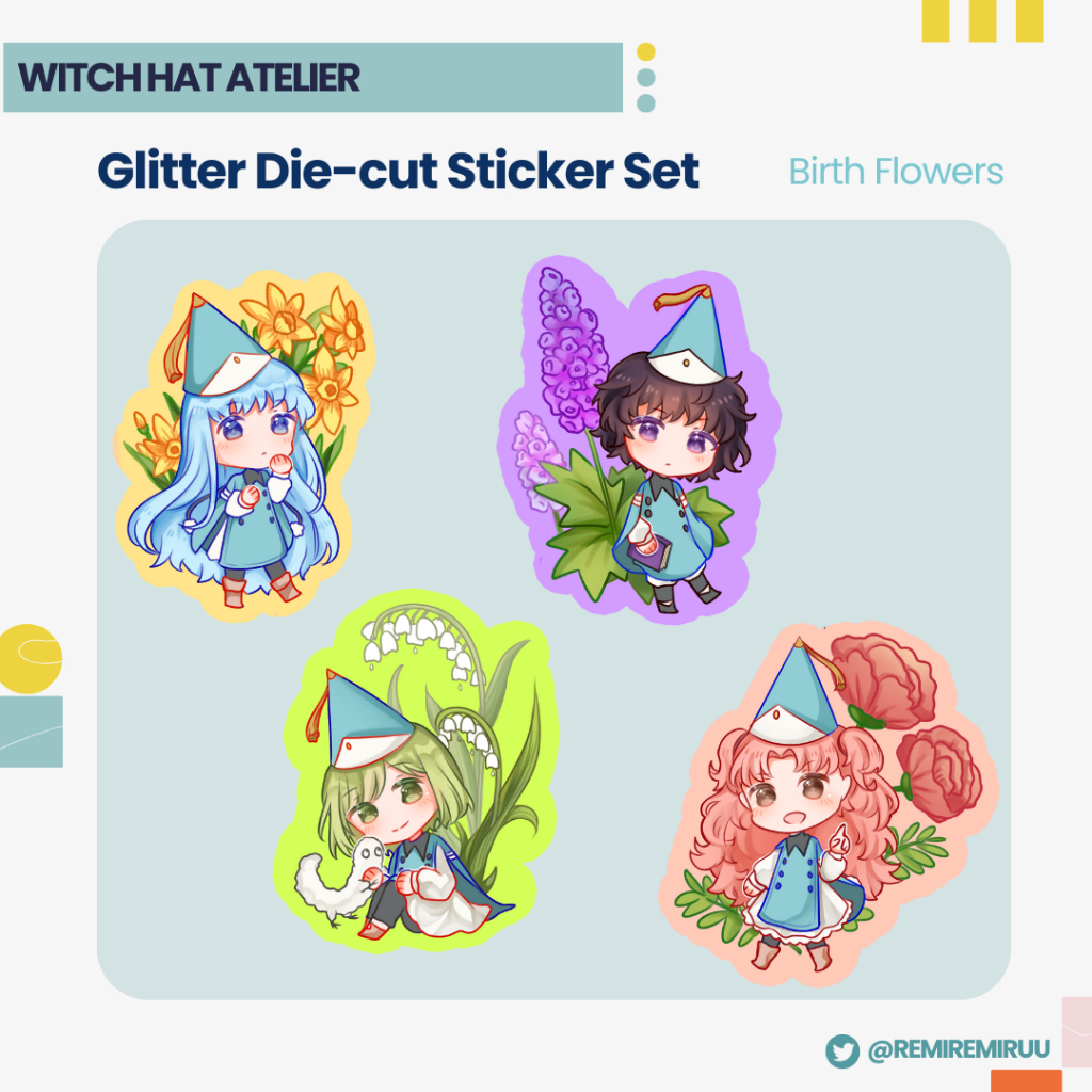Witch Hat Atelier/WHA - Birth Flower Glitter Sticker Set (Coco, Tetia, Agott, Riche)