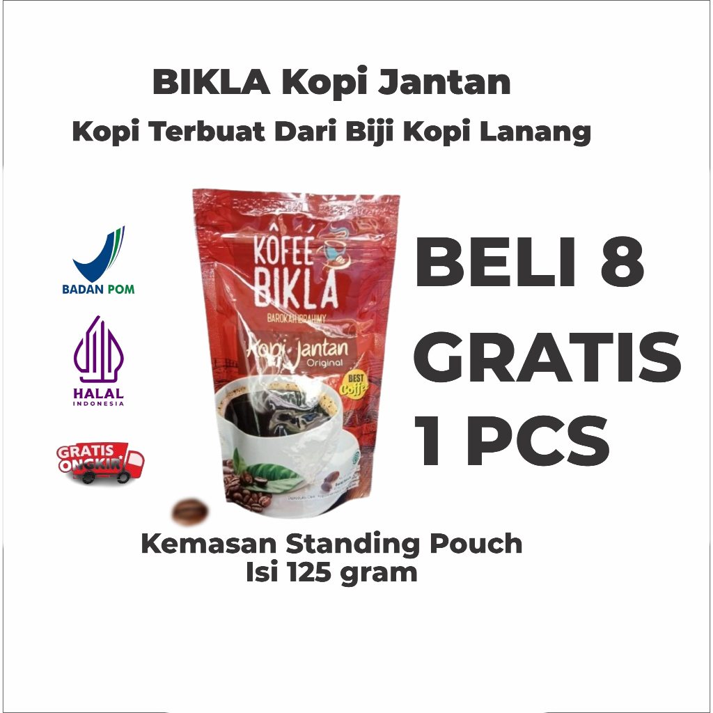 

BIKLA Kopi Jantan 125gr – Kopi Lanang Stamina Pria Tahan Lama | Beli 8 Gratis 1 | BPOM Halal
