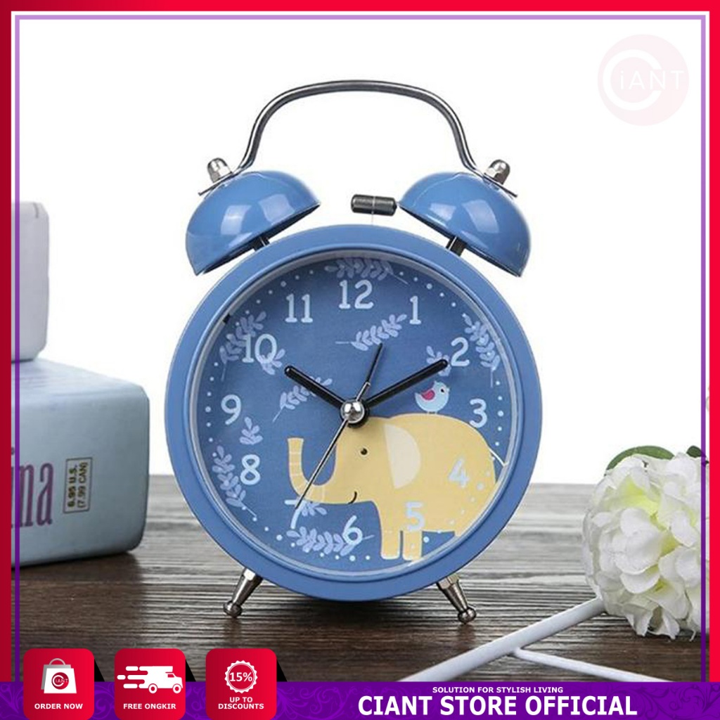 ALARM JAM WEKER ANALOG LAMPU LED BATERAI HIASAN MEJA KARAKTER ANAK