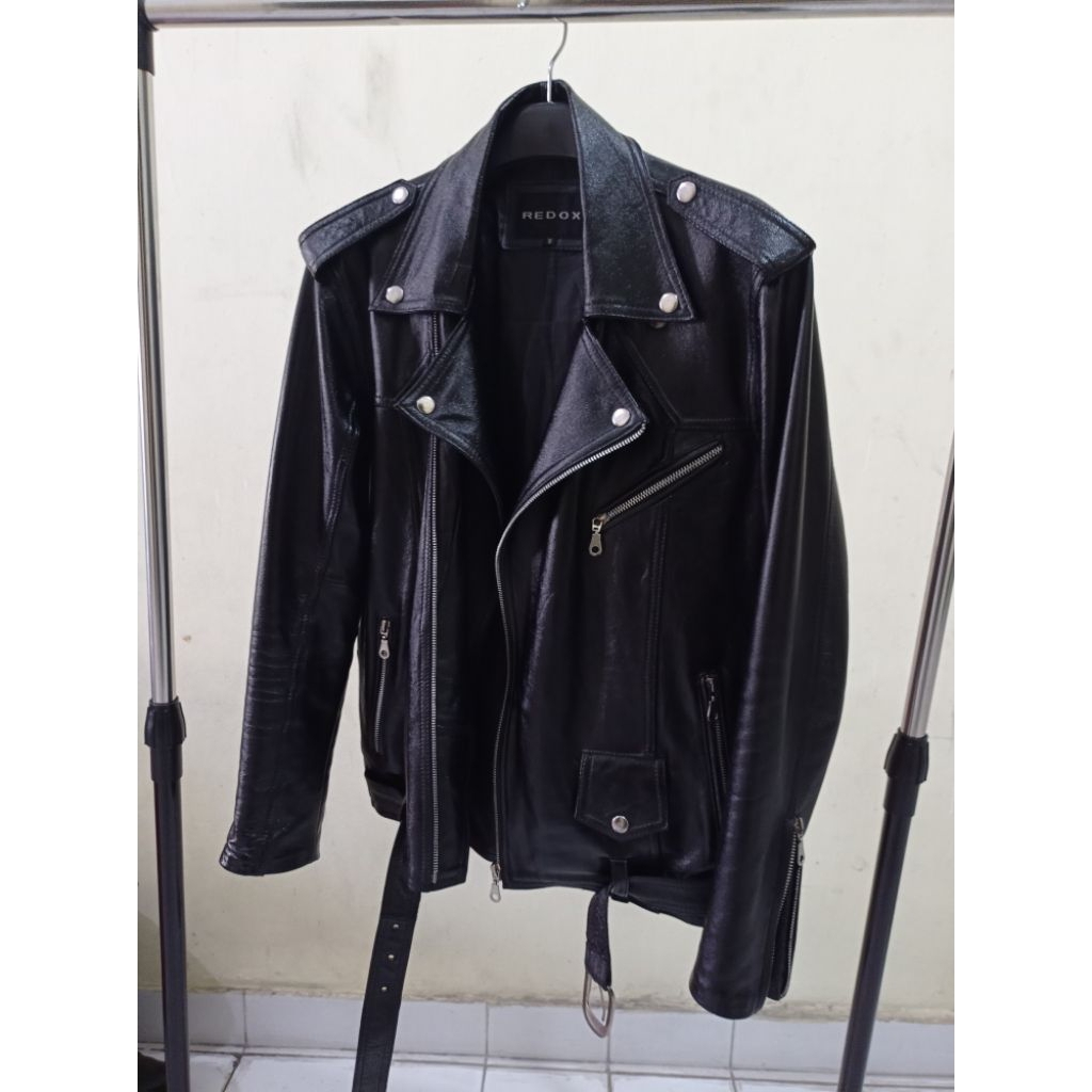 Jaket Kulit Asli Domba Ramones Double Kerah Ukuran S