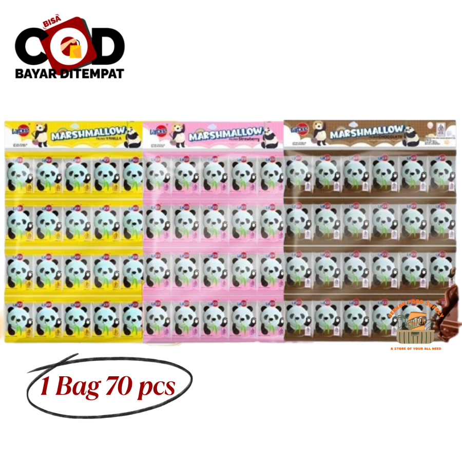 

[ BERKAH ] Larbee Marshmallow Panda 245gr Isi 70 Pcs Rasa Coklat Strawberry Vanilla Marshmallow isi Selai Halal Snack Cemilan Anak Murah
