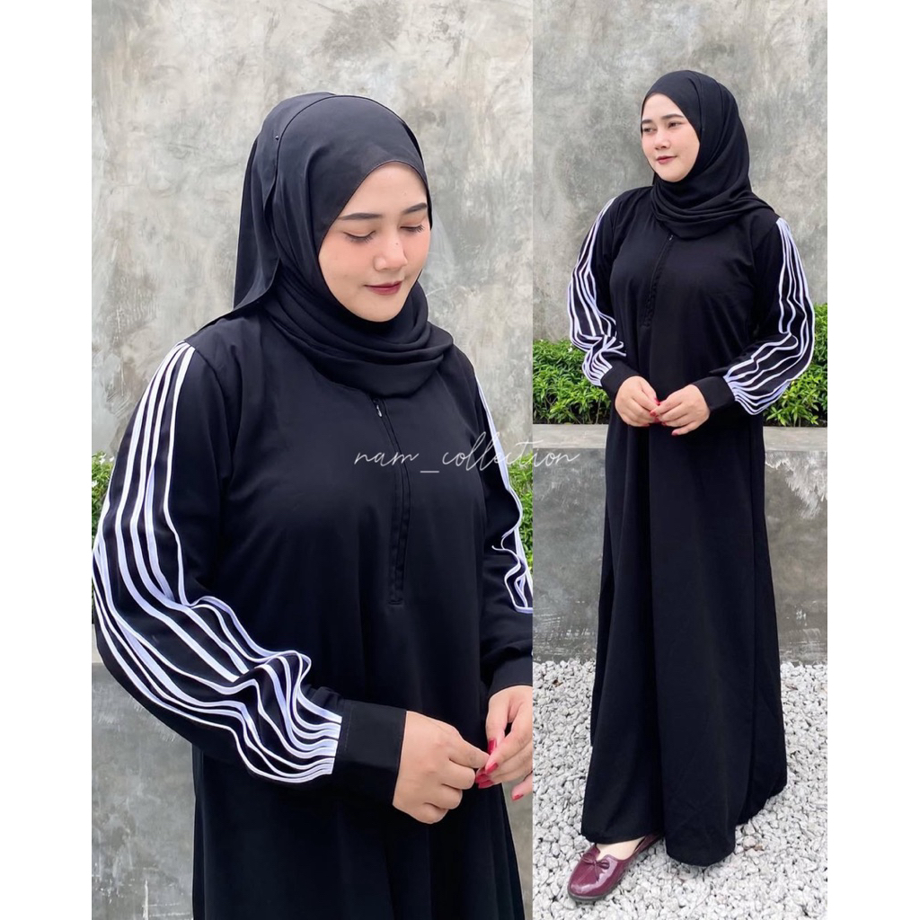 Abaya gamis hitam jetblack fremium kombi list bordir simple ilegant