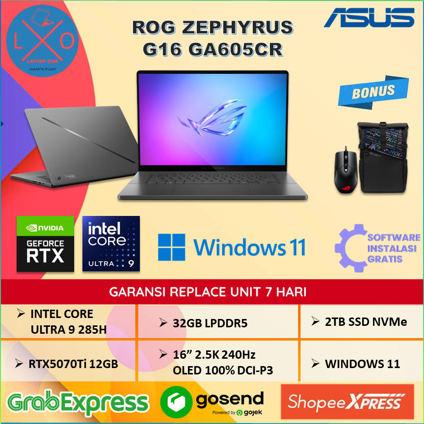 Laptop Asus ROG Zephyrus G16 GU605CR RTX5070Ti 12GB Ultra 9 285H 32GB 2TB 16" 2.5K OLED 240Hz