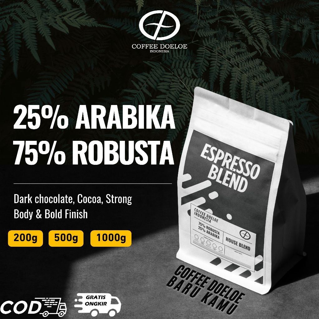

ESPRESSO BLEND 1 KG 25/75 ARABIKA ROBUSTA ( BIJI KOPI / KOPI BUBUK )