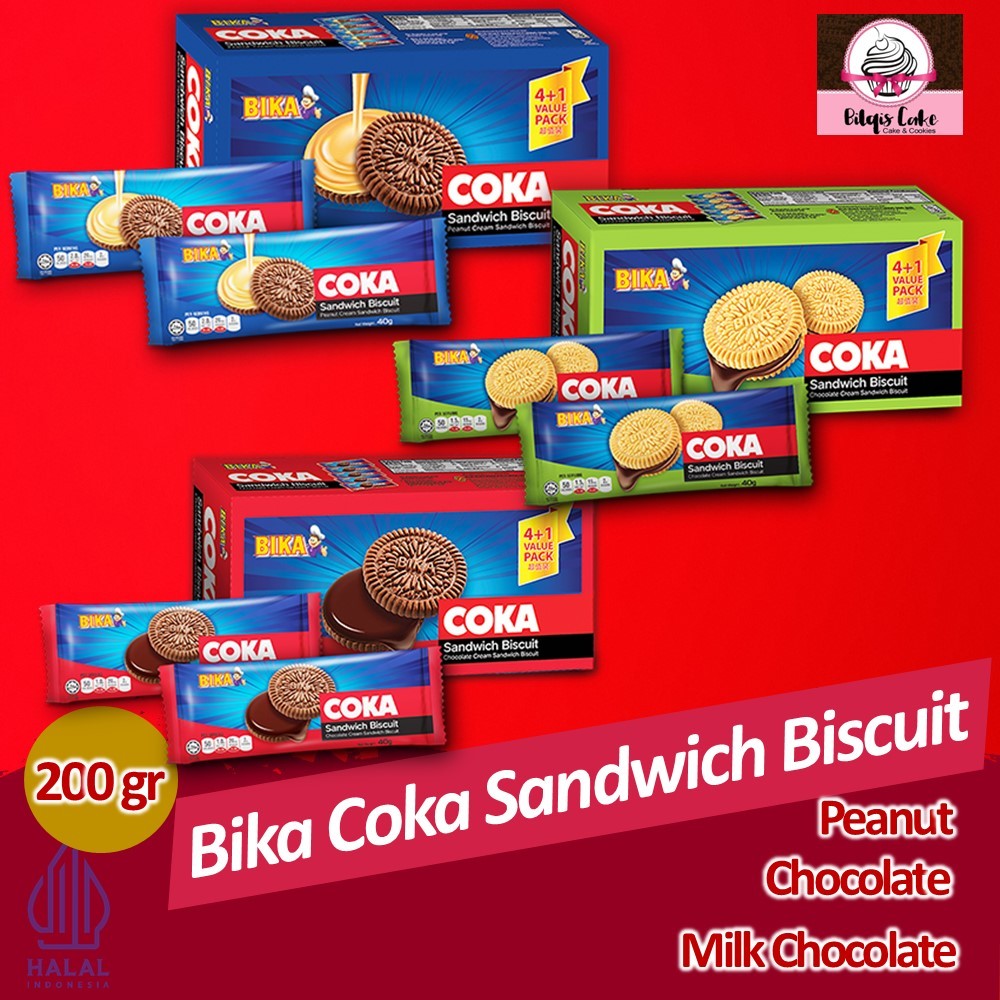 

Bika Coka Sandwich Biscuit 200 gram Peanut, Milk Chocolate and Chocolate Biscuit
