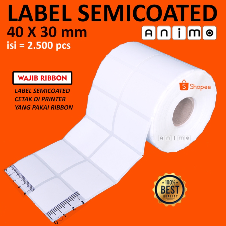 

LABEL SEMICOATED 40 X 30 MM isi 2.500 pcs - 2 LINE - Label Barcode Semicoated 40 X 30 MM - Stiker Semicoated 40x30 mm 2 line isi 2.500 PCS