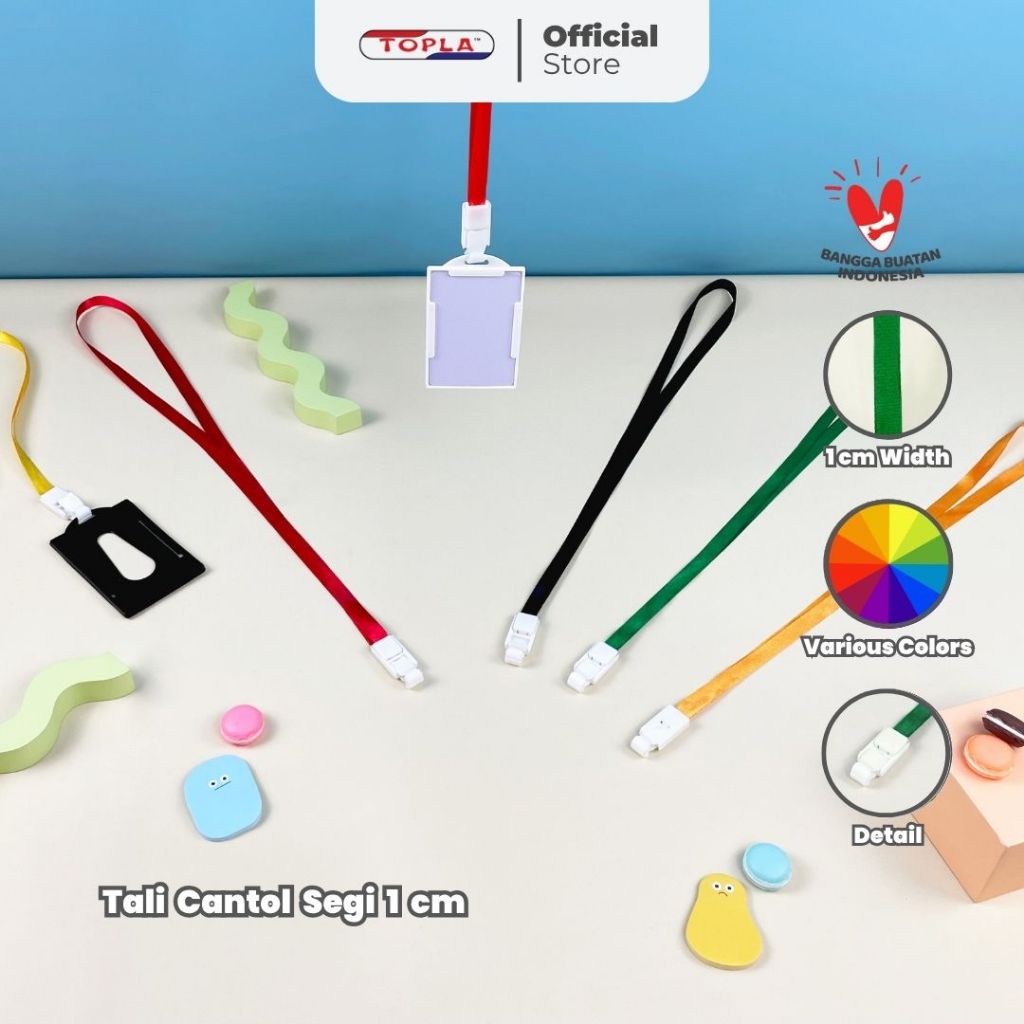 

Topla Tali Segi ID Card Lanyard 1 CM universitas Biru Hijau Hitam Kuning Merah Putih Ungu Plastik