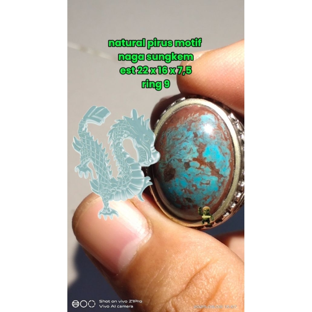 natural pirus biru persia motif naga sungkem...kolektor item