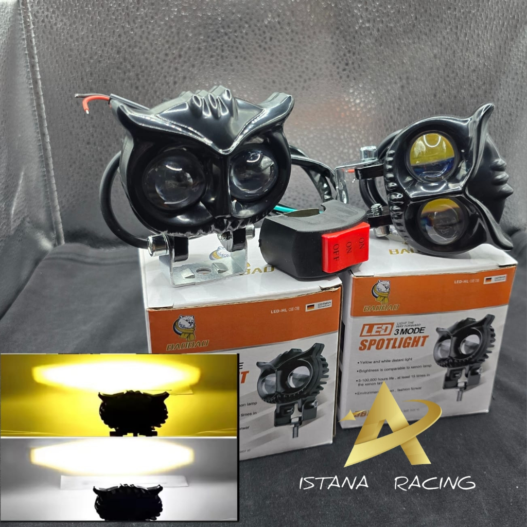 Promo Paket Hemat Lampu Sorot Burung Hantu Dua Warna Lampu Kuning Dan Putih + Saklar Lampu Sorot Mot