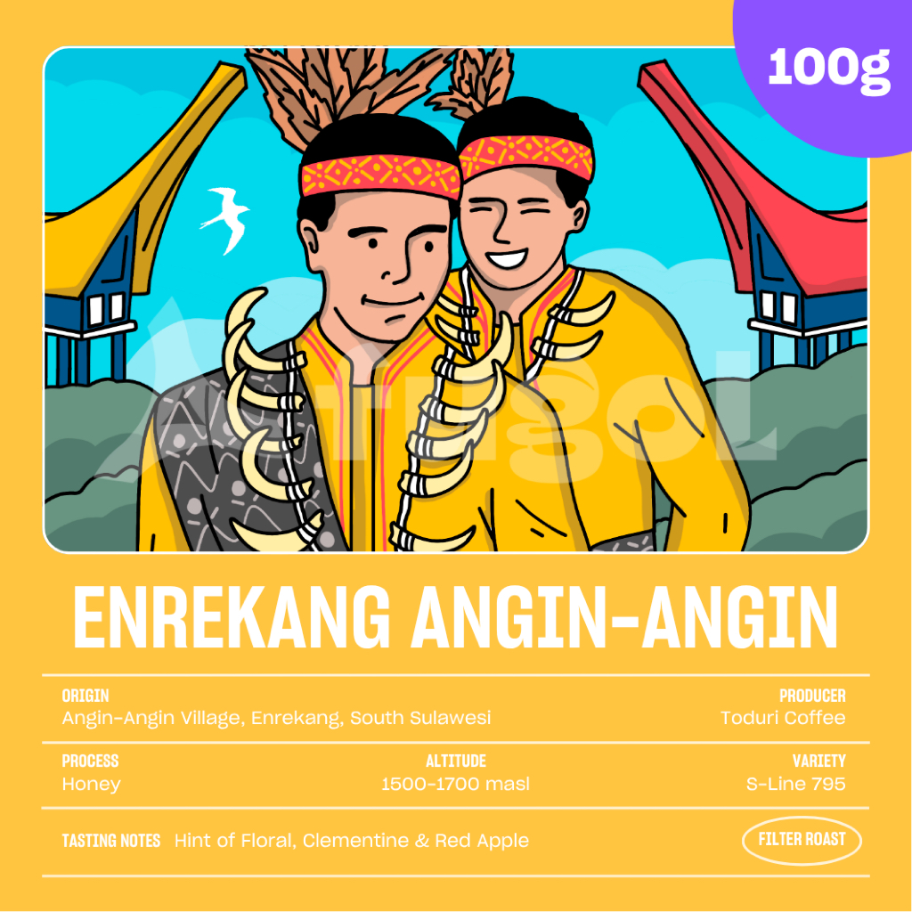 

Biji Kopi Arabika Enrekang Angin -Angin Honey (100gr) Single Origin