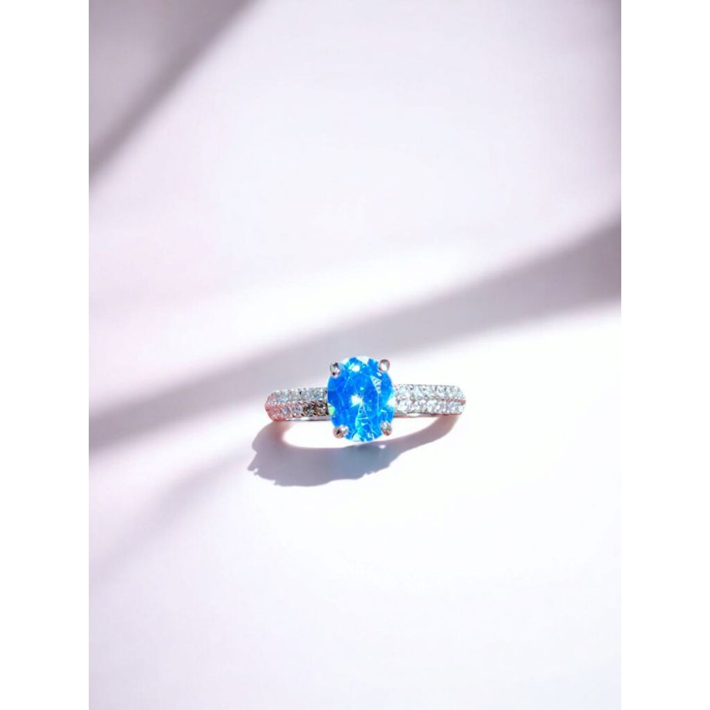 Cincin wanita batu permata blue topaz