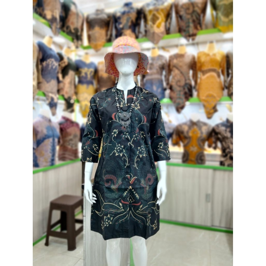 Batik Tunik MERAK KUNCORO model kancing depan full lapisan trikot By Qistina Batik