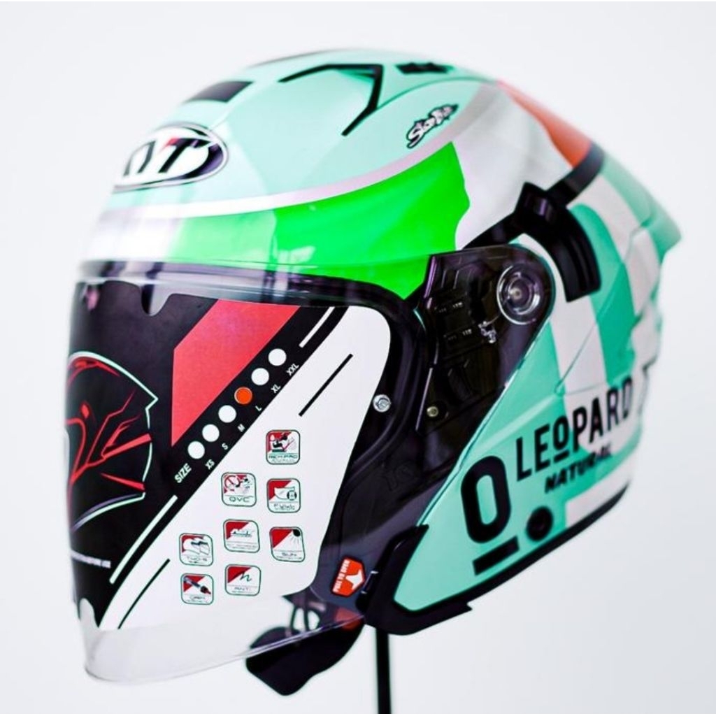 HELM KYT NFJ DENNIS FOGGIA LEOPARD DOUBLE VISOR HALFACE SPORTY ORIGINAL BIG SIZE XXL