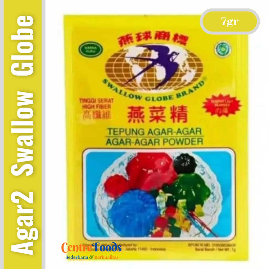 

Tepung Agar-Agar Powder - Agar Agar SWALLOW GLOBE | Hijau - 7gr [ Harga Per BKS ]