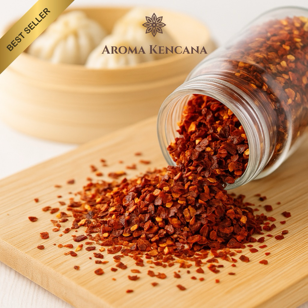 

Chili Flakes / Cabe Bubuk Kering Kasar Grade Premium Halal AROMA KENCANA 40g, 100g, 250g