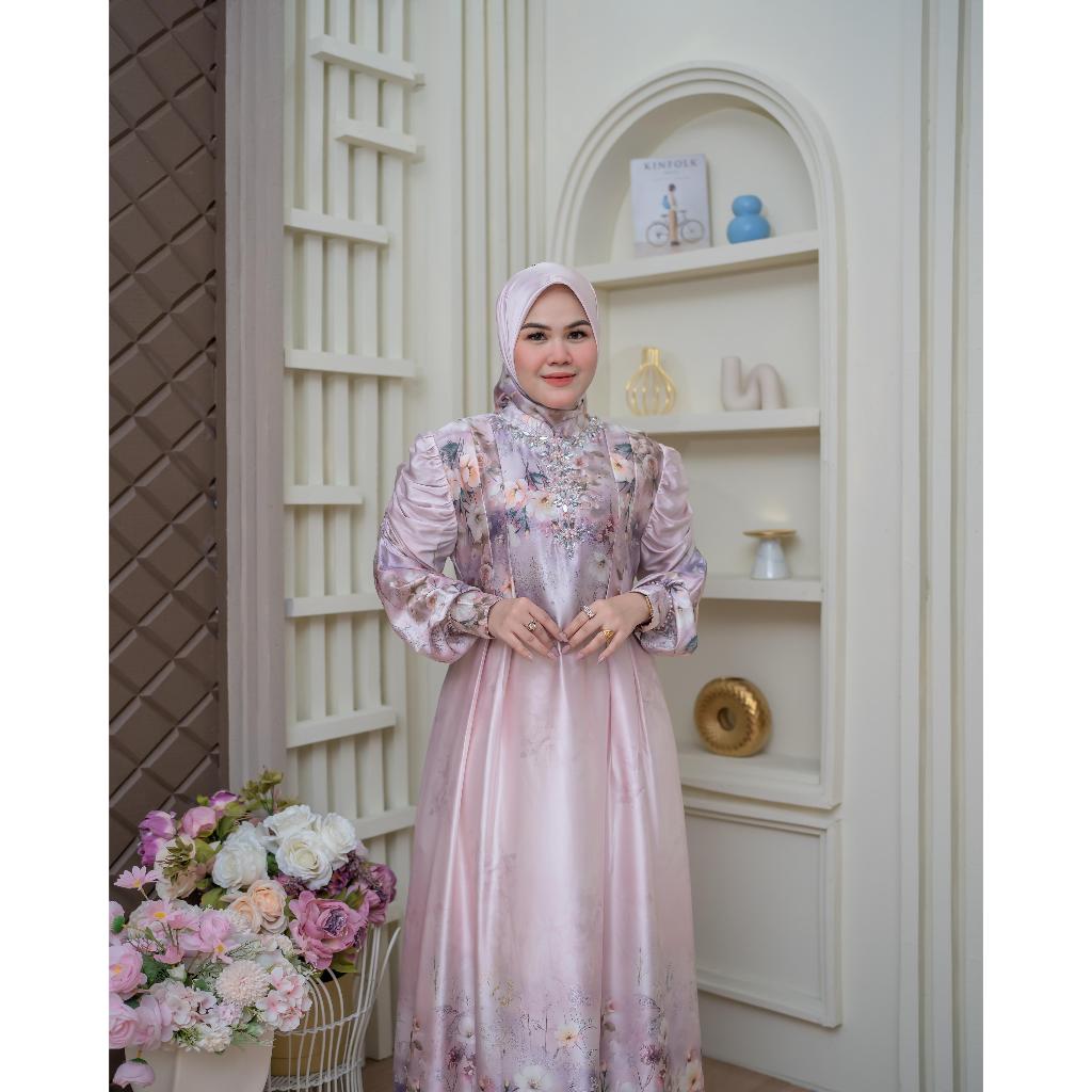 Meisa Shop | Anjani Dres Muslim Kekinian Gamis Bahan Armany Silk Motif Premium
