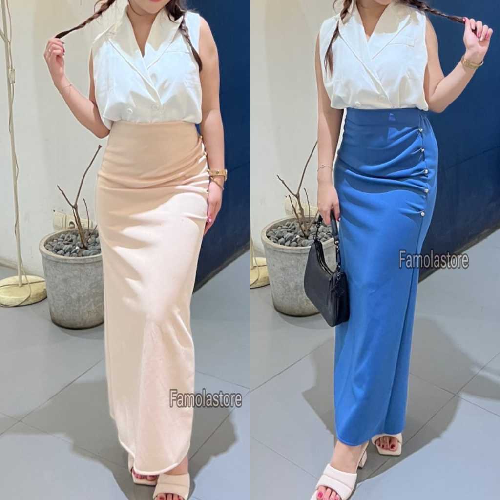 FAMOLA - Jillow Skirt Rok Span Wanita Anti Kusut - Korean Maxi Skirt Rok Flare Scuba Premium - Maxi 