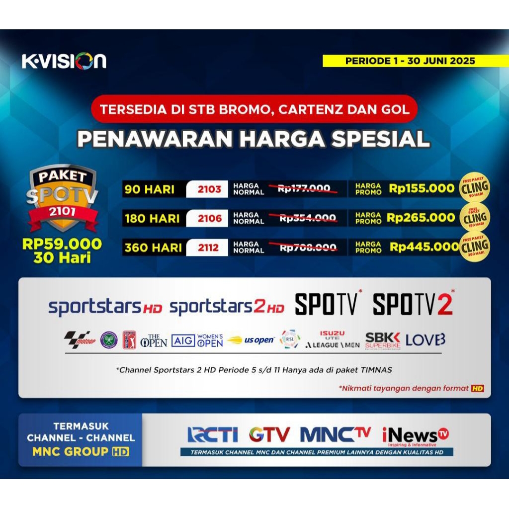 Voucher K-Vision Paket SPOTV  MOTOGP Bromo Cartenz Gol Kvision 30 Hari PROMO