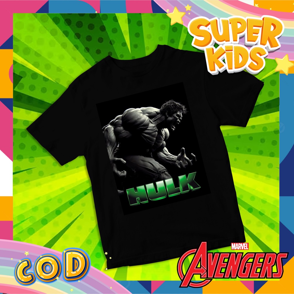 SUPERKIDS Kaos Anak Laki Laki Superhero Avengers HULK Hitam 1-10 Tahun