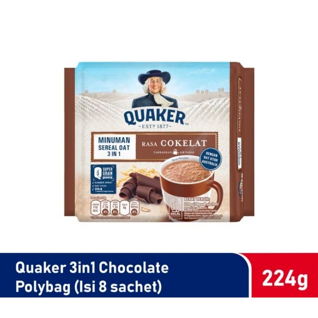 

Quaker oatmeal 3in1 Chocolate Polybag (isi 8 sachet)