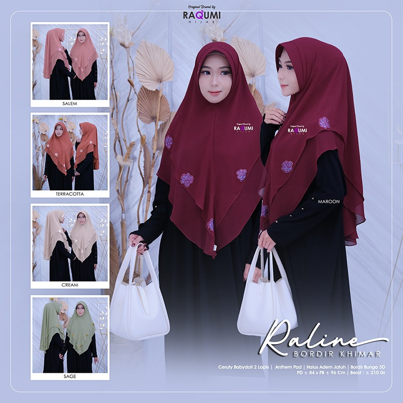 RAQUMI HIJAB - RALINE BORDIR KHIMAR/HIJAB KHIMAR CERUTY BABYDOLL/KHIMAR PET ANTHEM/ HIJAB KHIMAR 2 L