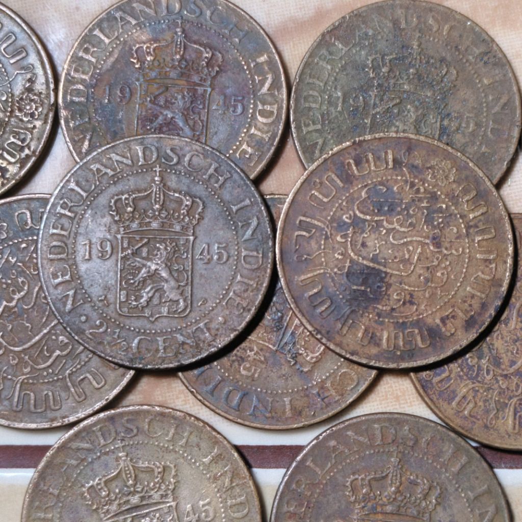 Benggol Gobang 2½ Cent Nederlandsch indie Tahun 1945 2,5 1/2 setengah sen Hindia Belanda uang Kuno k