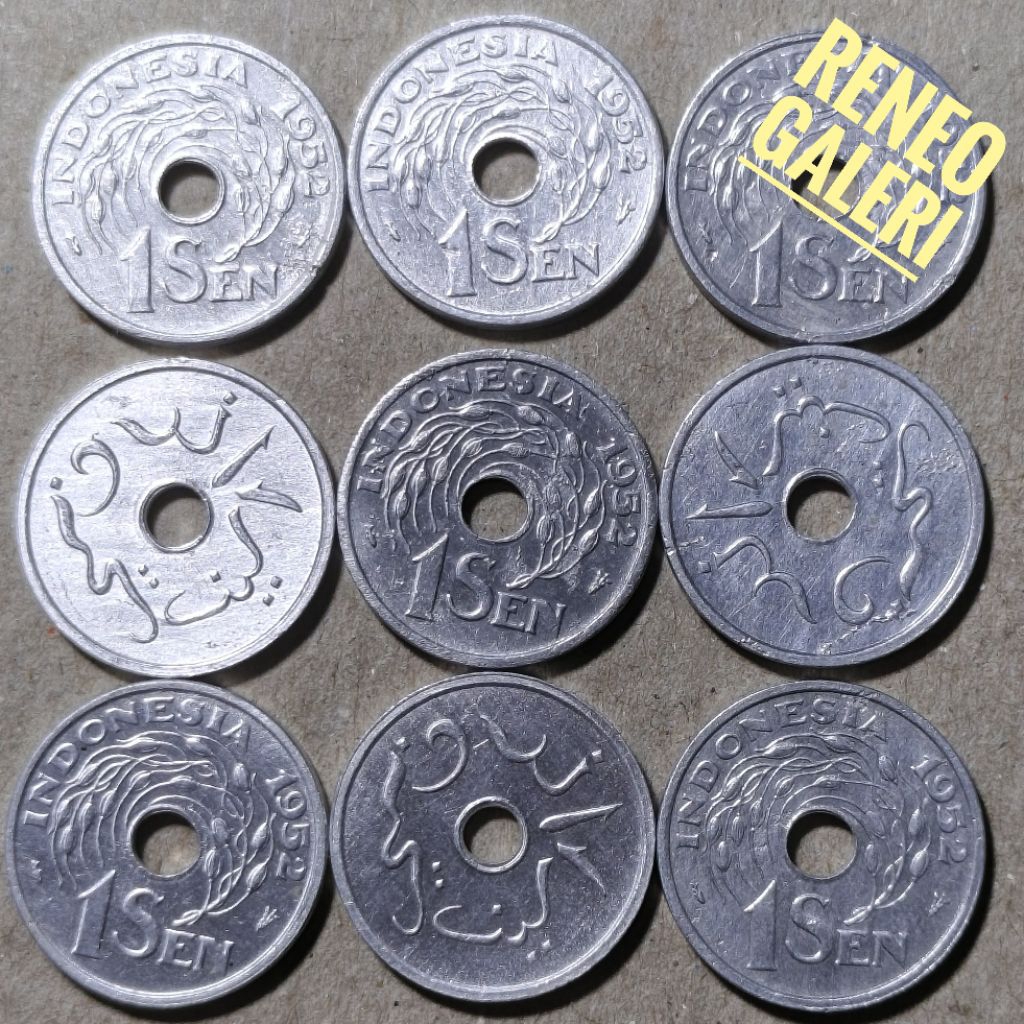 VF Cuci Koin mungil 1 Sen Tahun 1952 Bolong Mungil Uang Kuno logam Indonesia asli original 0,01 Rupi