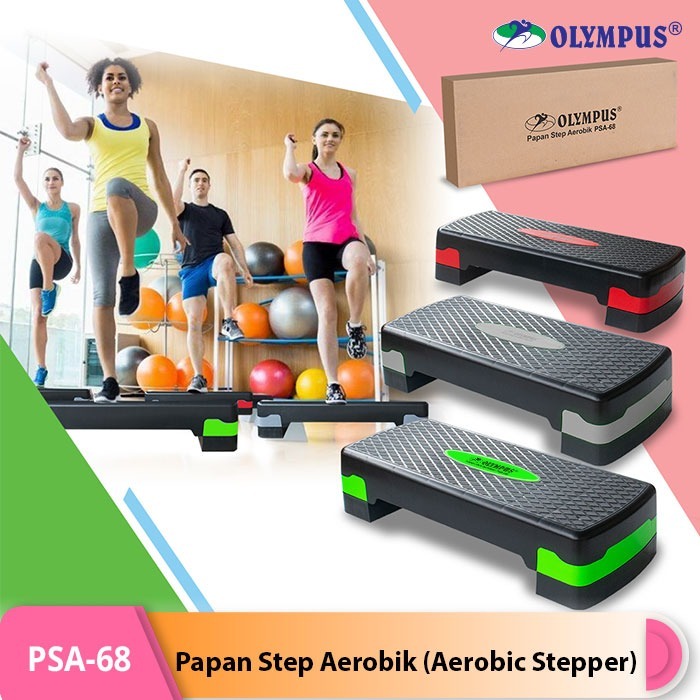 Papan Step Aerobik PSA-68 Olympus - Senam & Step-up, 2 Tingkat Ketinggian, Hitam/Abu-abu, Hitam/Hijau, Hitam/Merah