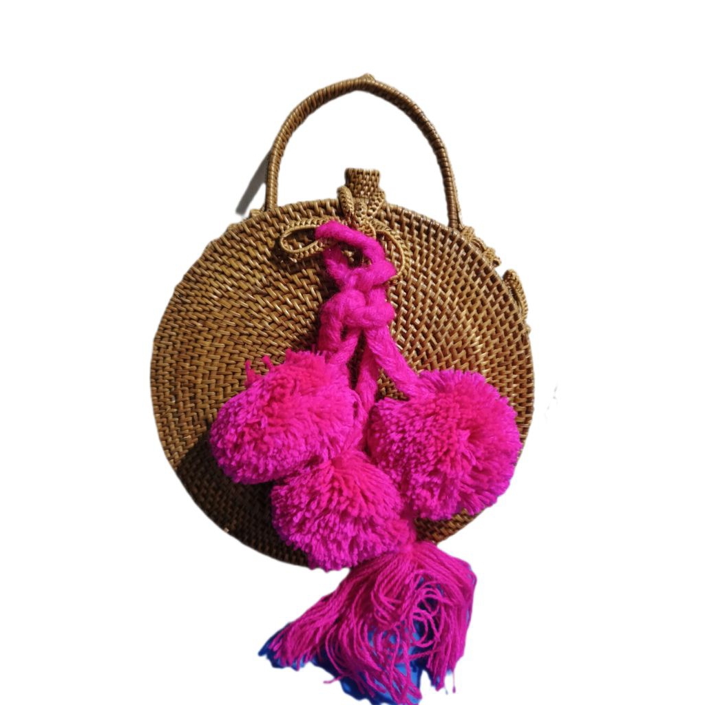 Tas Jinjing, Tas Slempang, Tas Rotan Bali Bentuk Bulat Preloved