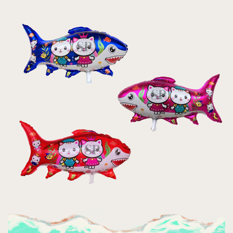 BALON FOIL IKAN HIU MOTIF KUCING / BALON IKAN HIU MOTIFKUCING / BALON KARAKTER IKAN HIU MOTIF KUCING