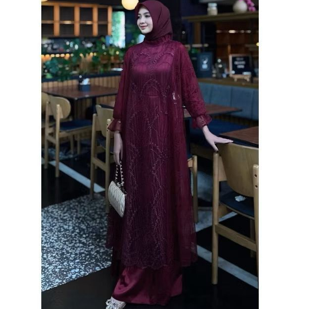 Gamis Set Rompi Brukat Putih Elegan  Baju Kondangan Muslimah Modern Terbaru 2025
