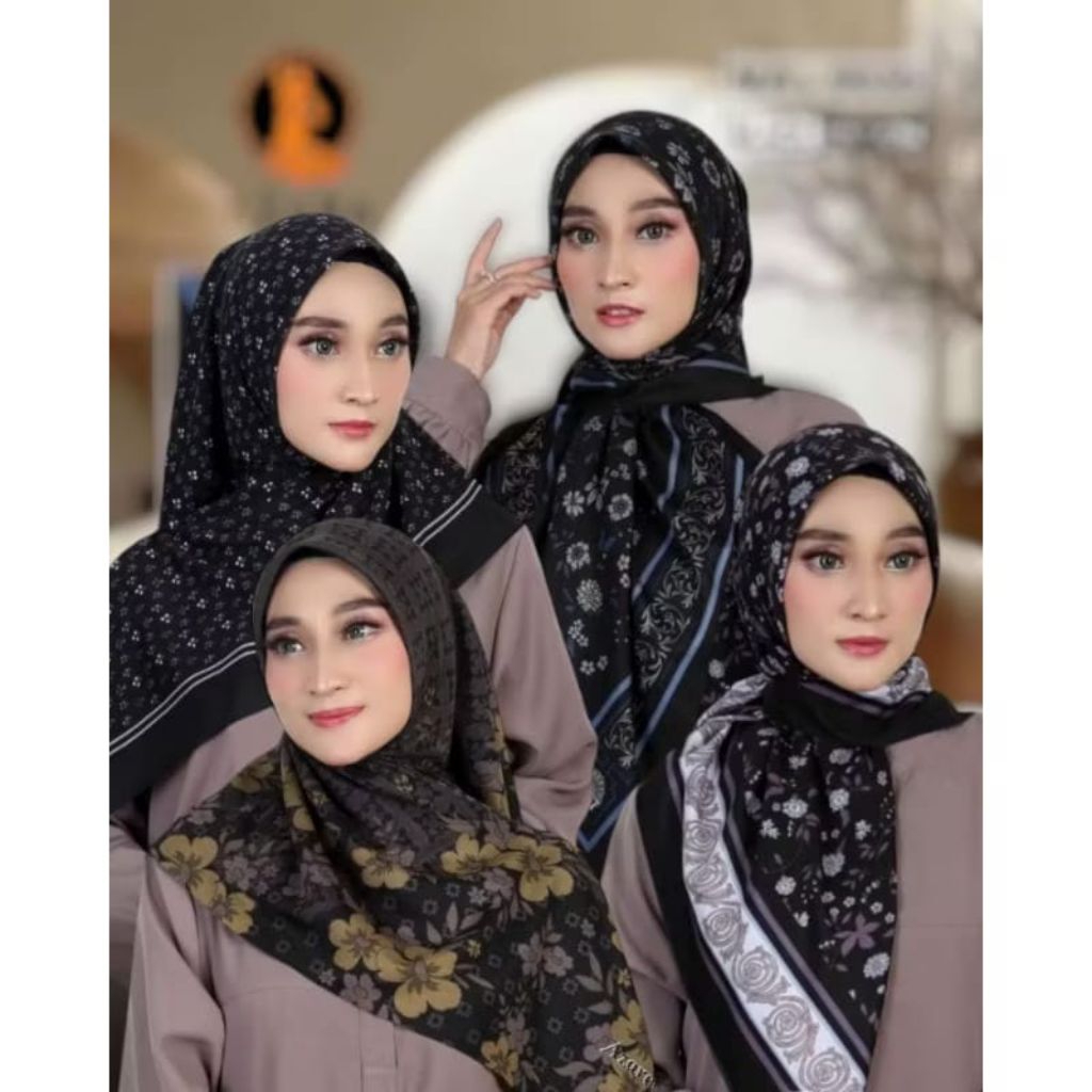 PAKET SERAGAMAN 5PCS HIJAB AZARA OSKARA MOTIF  PREMIUM METALOGO LC PEKING POUCH Hitam Muslim Nyaman 