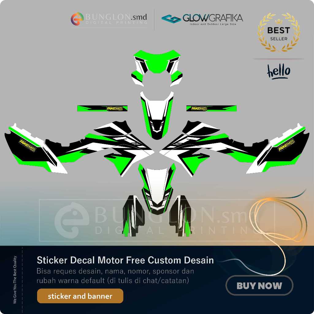 DECAL STIKER MOTOR CUSTOM D-TRACKER EDISI HIJAU PUTIH HITAM